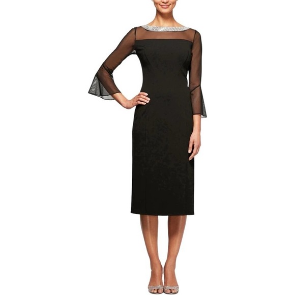NWT ALEX EVENINGS Black Embellished Shift Dress Formal Knee Length 10P - Picture 1 of 11